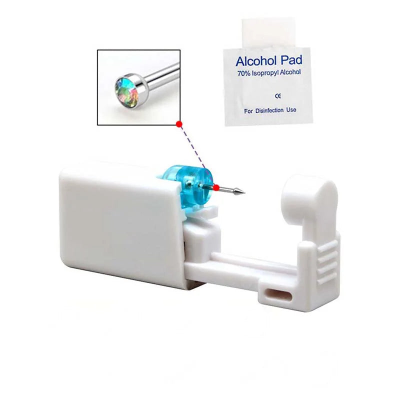 Disposable Nose Piercing Gun Kit with Built-in Stainless Steel Nose Stud and Alcohol Cotton
