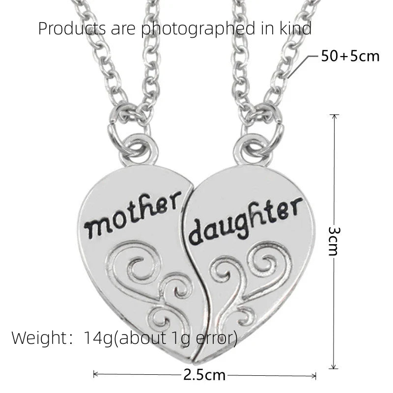 2pcs Antique Silver Plated Parent Child Necklace Set for Mother Daughter Love Jewelry