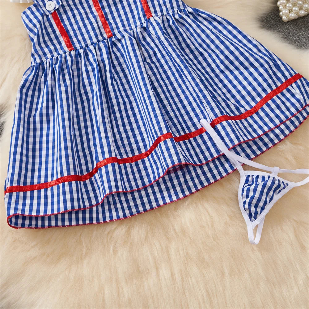 Sexy Girls Lingerie Set with Ruffle Bow Crop Top and Kawaii Plaid Short Strap Skirt Sweet Japanese Inspired Cute Intimate Apparel