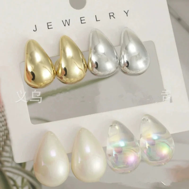 Vintage Thick Acrylic Water Drop Stud Earrings Set for Women Elegant Tear Drop Jewelry