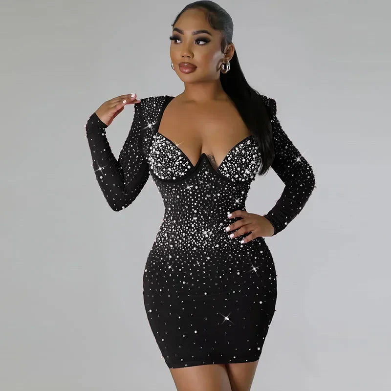 Sequin Rhinestone Bodycon Dress For Party Night Club