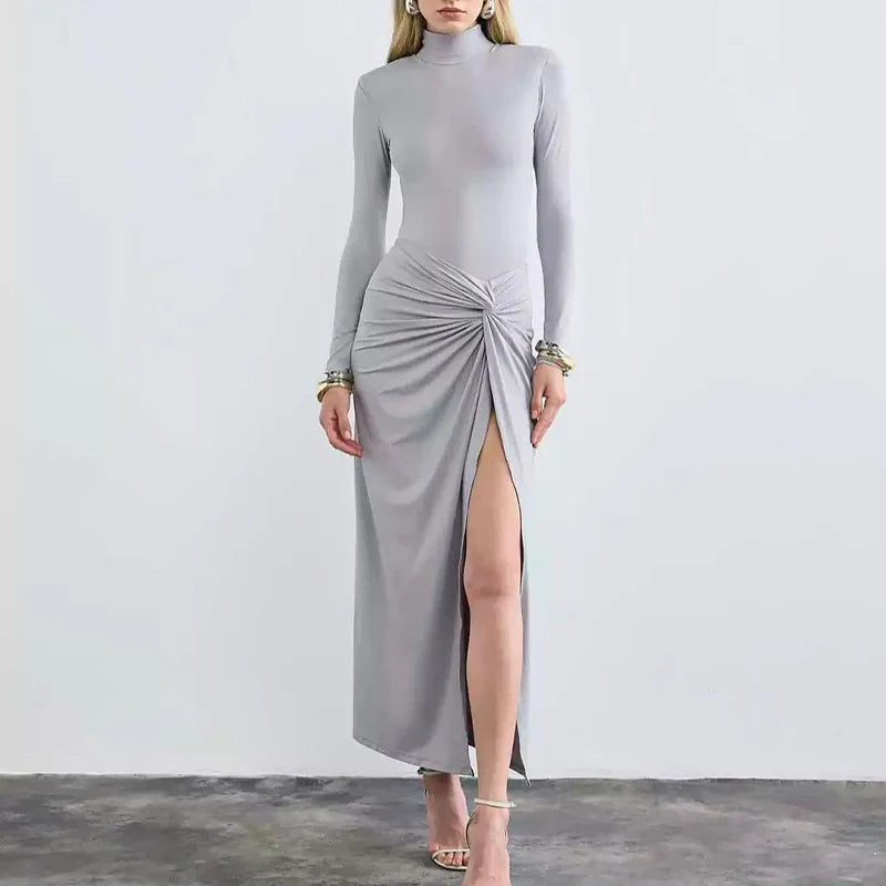 Autumn Long Sleeve Turtleneck Maxi Dress For Women Chic