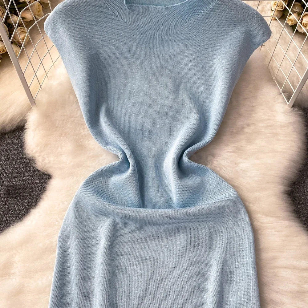 Pink Backless Summer Knit Bodycon Beach Dress for Women