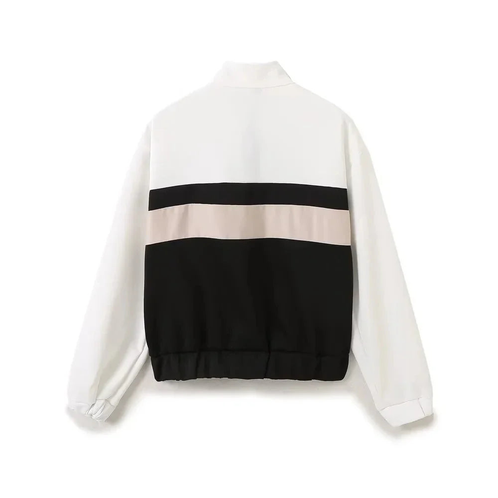 Side Striped Zipper Pilot Jacket and High Waist Elastic Casual Pants Set for Women