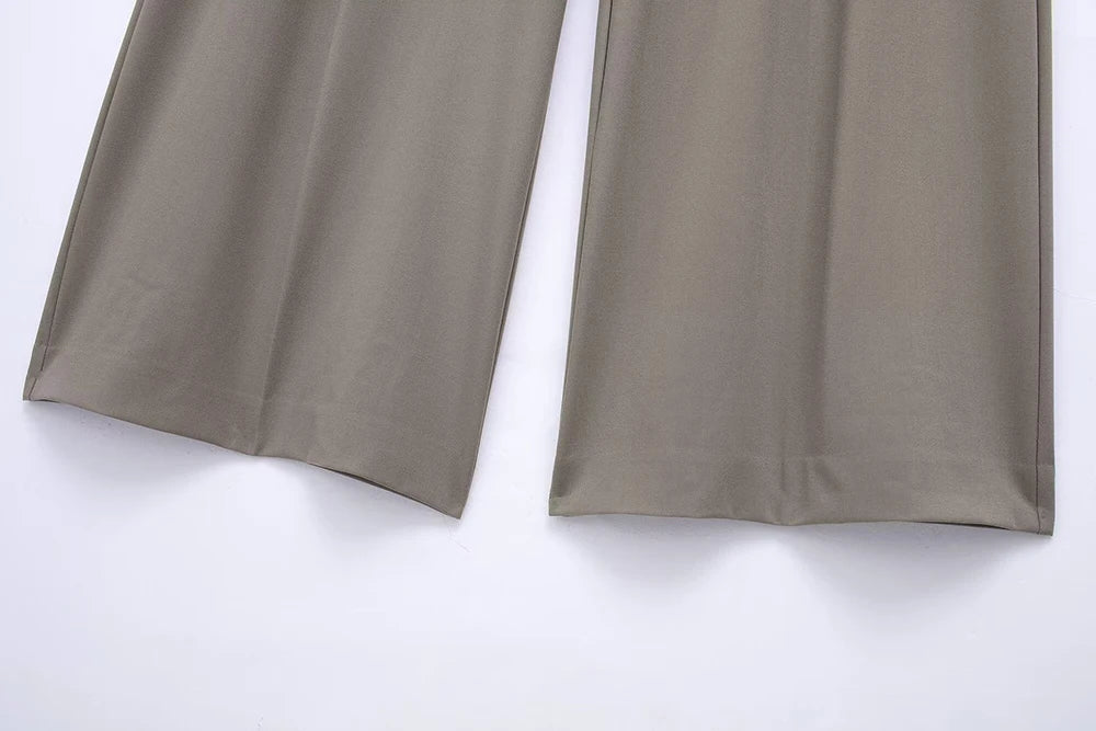 Women's Two-Piece Suit Set with Belt Halter V-Neck Top and High-Waisted Pleated Pants