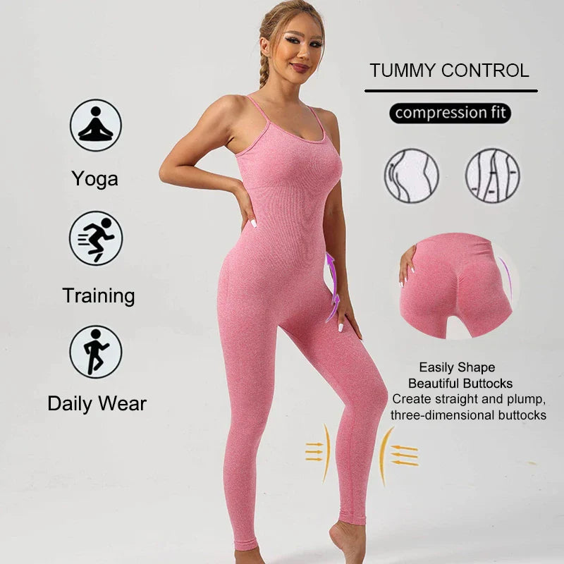 Womens Workout Bodysuit Unitard With Straps Slim Fit