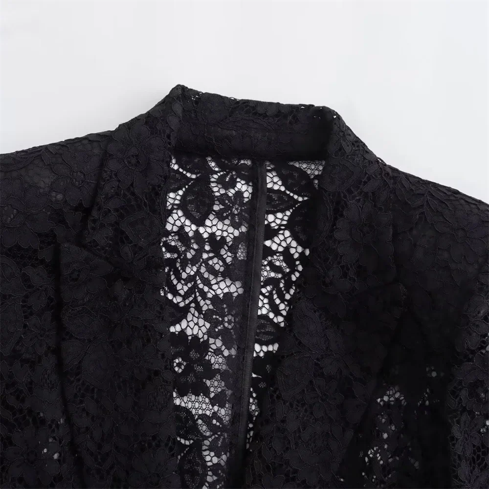 Women's Elegant Lace Suit Jacket and High Waisted Skirt Set Casual Versatile Temperament Fashion Ensemble