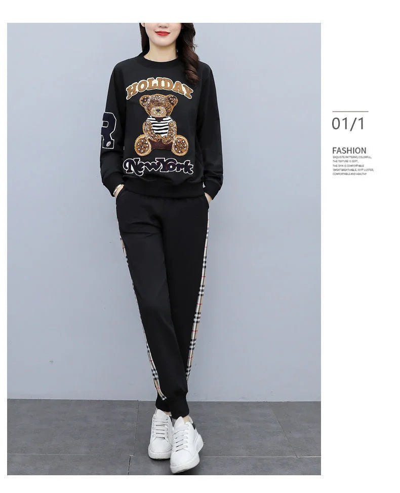 Women's Casual Plush Sweater and Pants Two Piece Set for Spring and Autumn