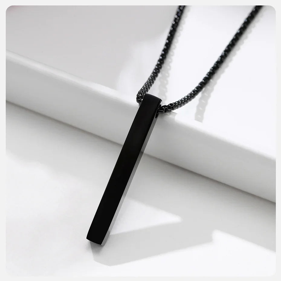 5mm Stainless Steel Pillar Necklace for Men and Women, Minimalist 3D Bar Pendant Unisex Neck Collar
