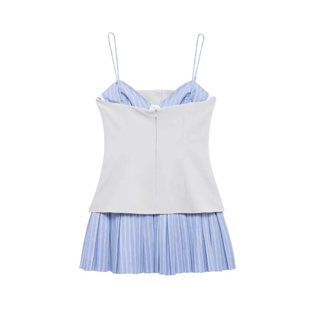 Patchwork Mini Dress With Adjustable Straps Front Buttons