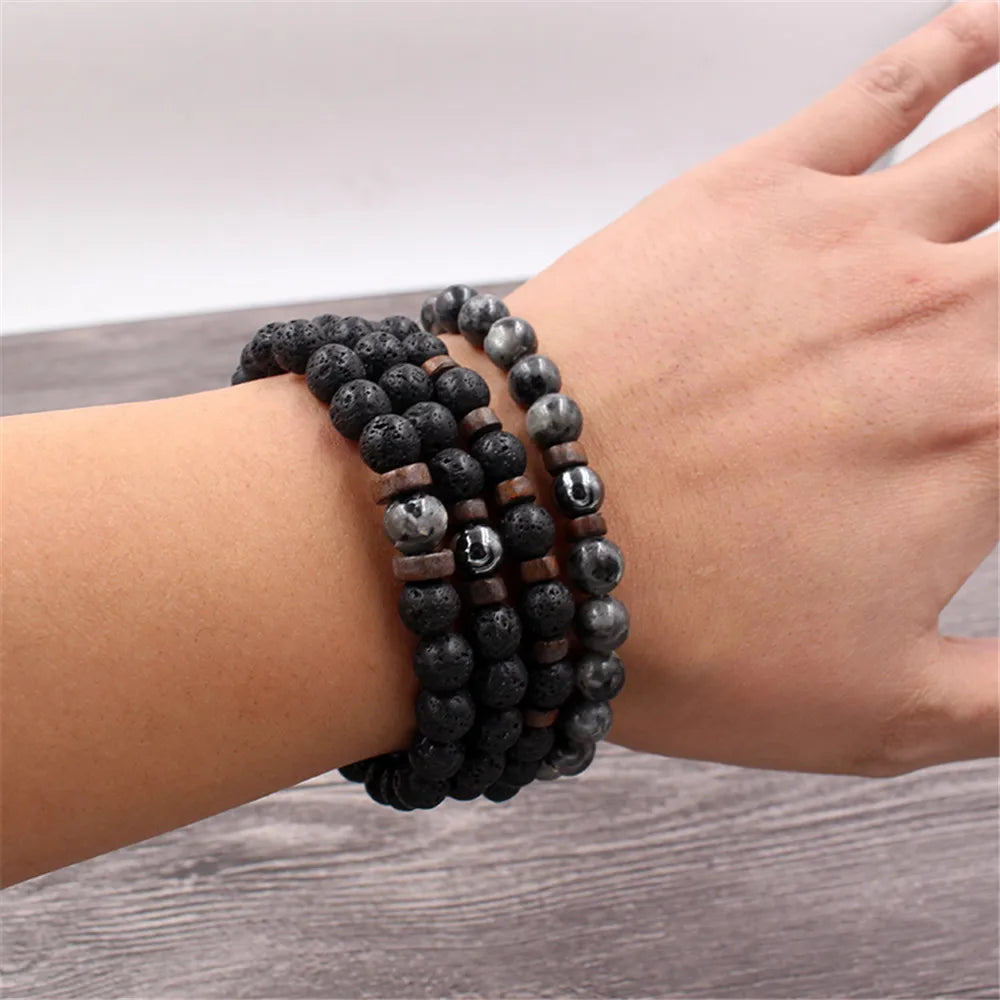 Volcanic Stone Lava Bead Bracelet for Men and Women with Tibetan Buddha Charm - Unique Natural Jewelry Gift