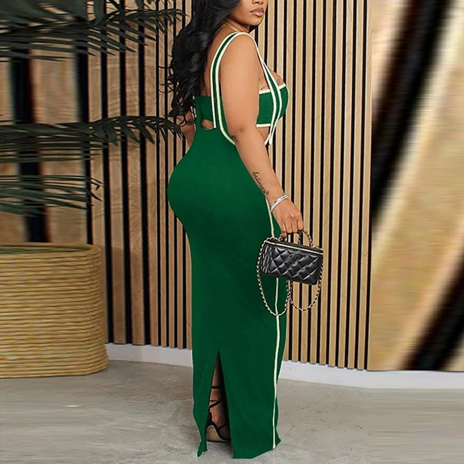 Two Piece Bodycon Crop Top Maxi Skirt Set For Women