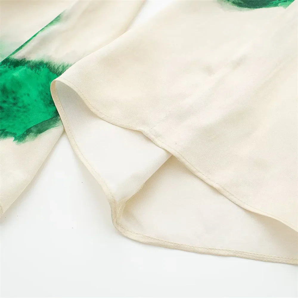 Autumn Women's Casual Loose Collar Long Sleeve Printed Shirt and High Waist Wide Leg Pants Set