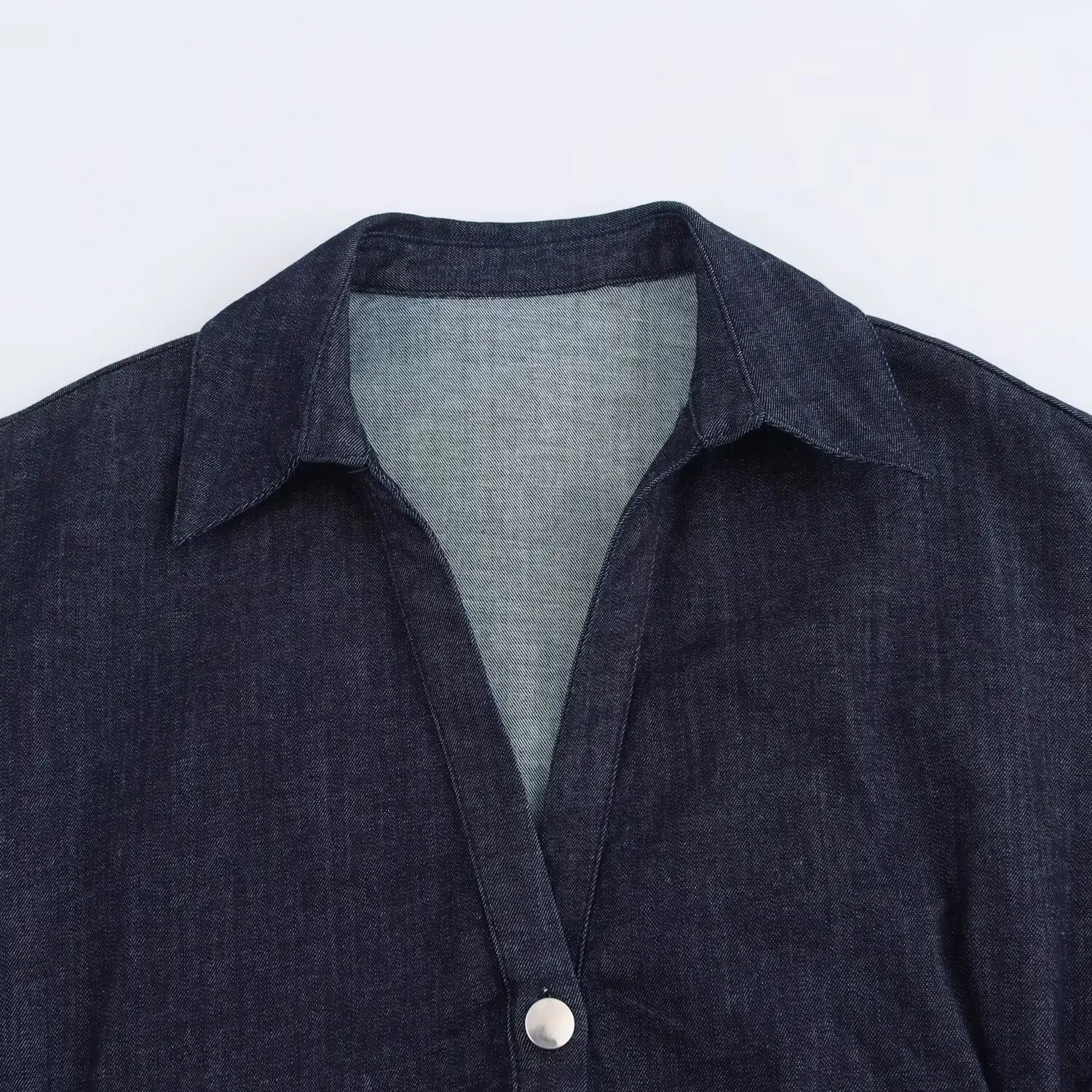 Denim Collared Short Sleeve Dress With Slimming Silhouette