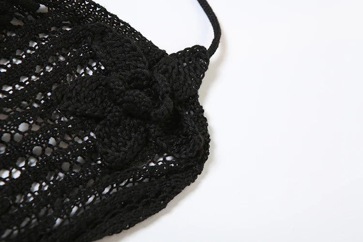 Knitted Floral Women Jumpsuit Sexy Pleated Halter Neck Bandage Low Back Skinny Overalls Trendy Solid Streetwear