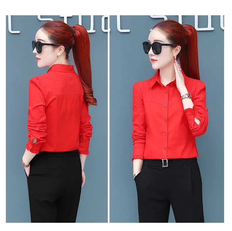 Women's Pure Cotton Long Sleeve Shirt Professional Decoration Body Contour Spring Autumn Fashion Top