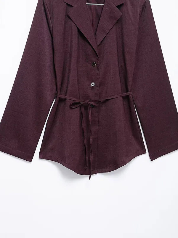 Women's Spring Two Piece Suit Set with Loose Fit Blazer and Wide Leg Pleated Trousers, Casual Chic Ensemble with Belt and Button Detail