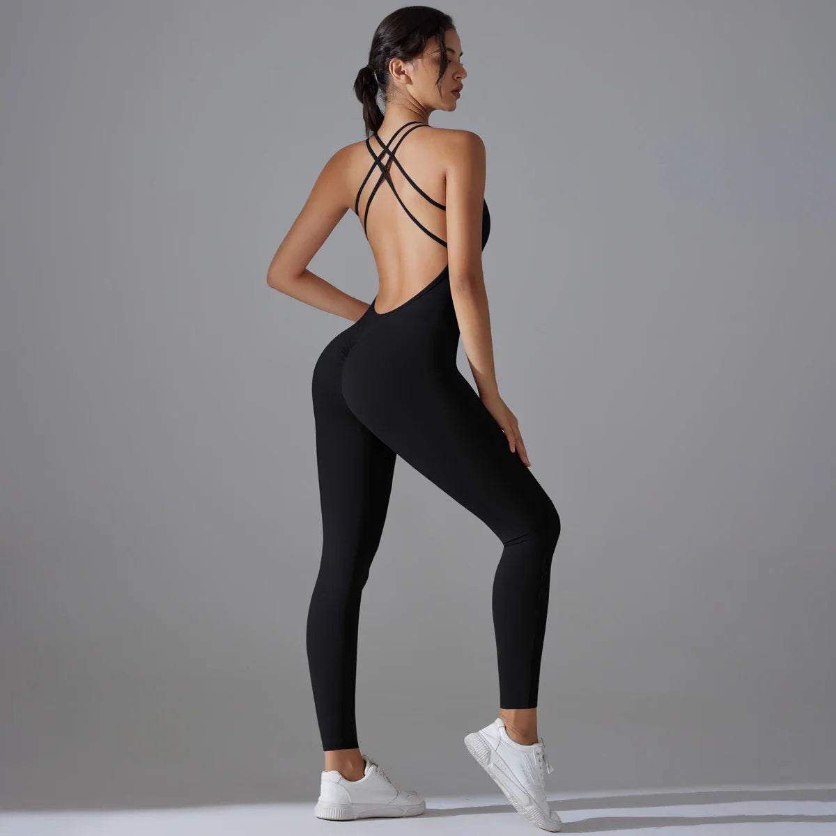 Backless Bodycon Scrunch Jumpsuit for Women with Push Up Design Perfect for Dance and Fitness Sleeveless Yoga Sport Overall