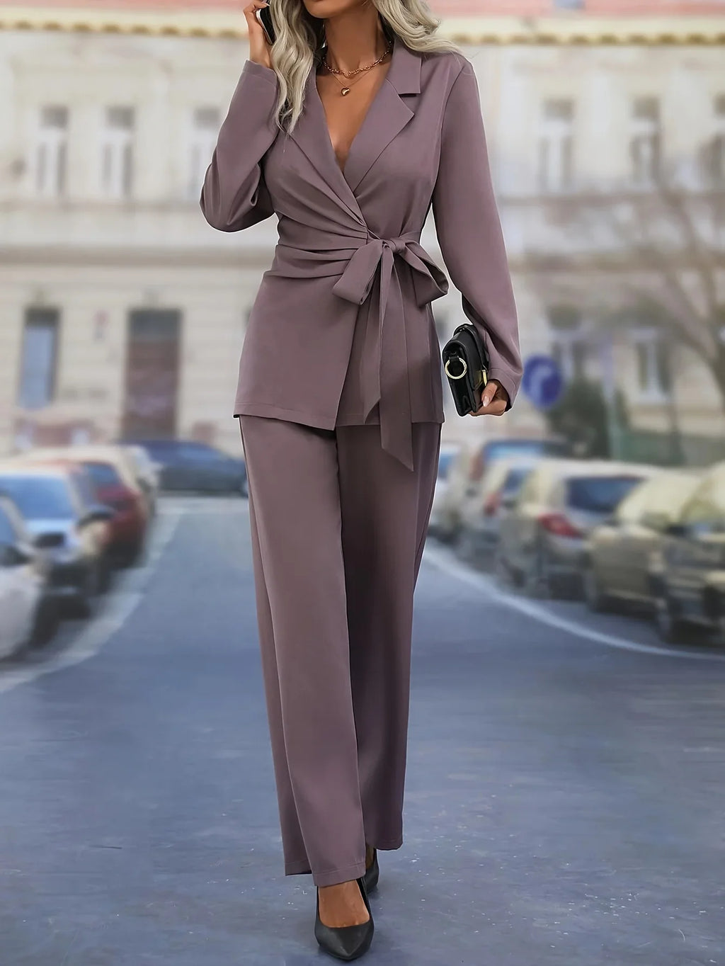 Women's Fashion Thick Lace Up Suit and Pants Set Two Pieces