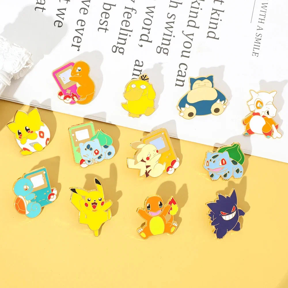 Creative 4 Piece Enamel Brooch Set Featuring Cute Game Console Pikachu Togepi and Charmander Pins for Wallet Backpack and Clothing