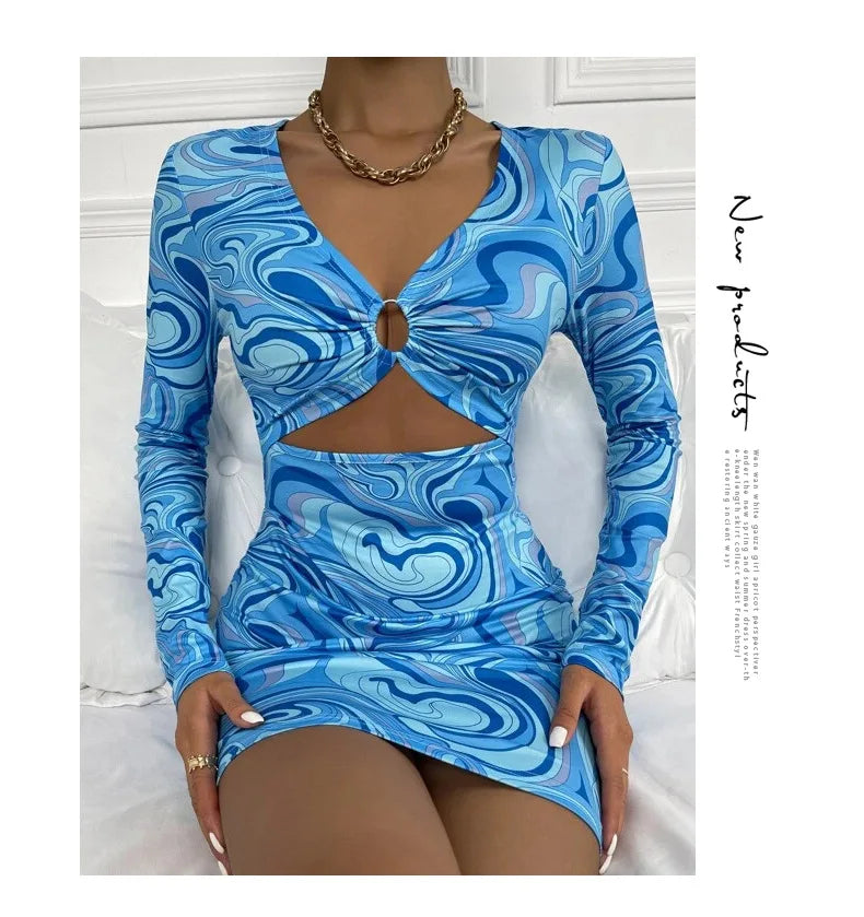 Leopard Print Backless Mini Dress With Hollow Out Detailing