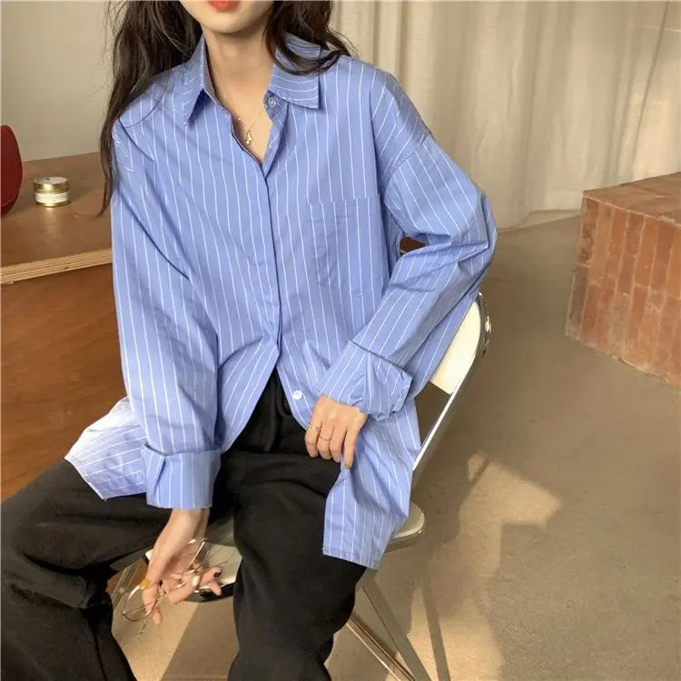 Lightweight Sun Protection Women's Stripe Long Sleeve Blouse and Cardigan for Spring and Summer Outdoor Wear