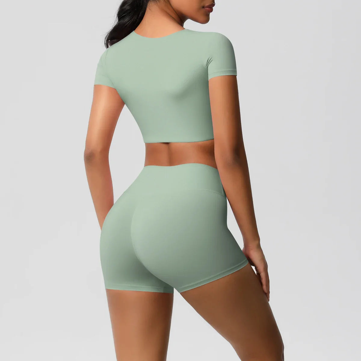 2PCS Women's Fitness Yoga Set High Waist Shorts with Short Sleeve Gym Top Seamless Sportswear Tracksuit for Activewear