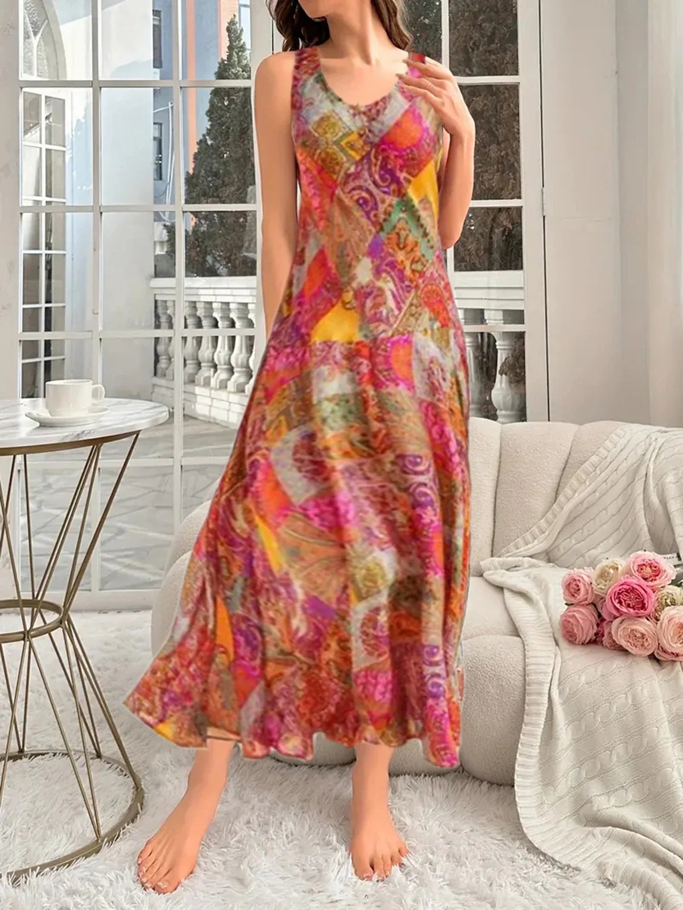 Boho Beach Dress With Print Tank Top For Summer Holiday