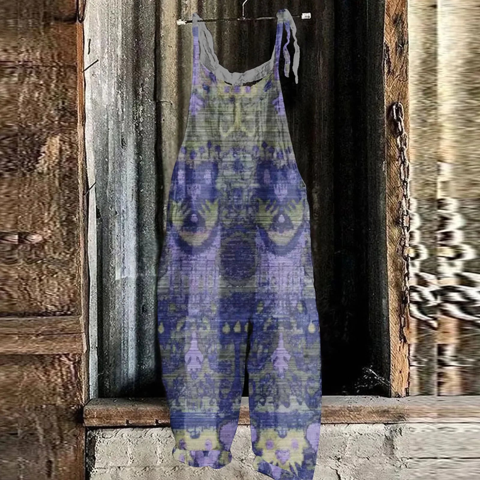 Women's Floral Print Cotton Linen Jumpsuit Loose Vintage Casual Shoulder Strap Romper