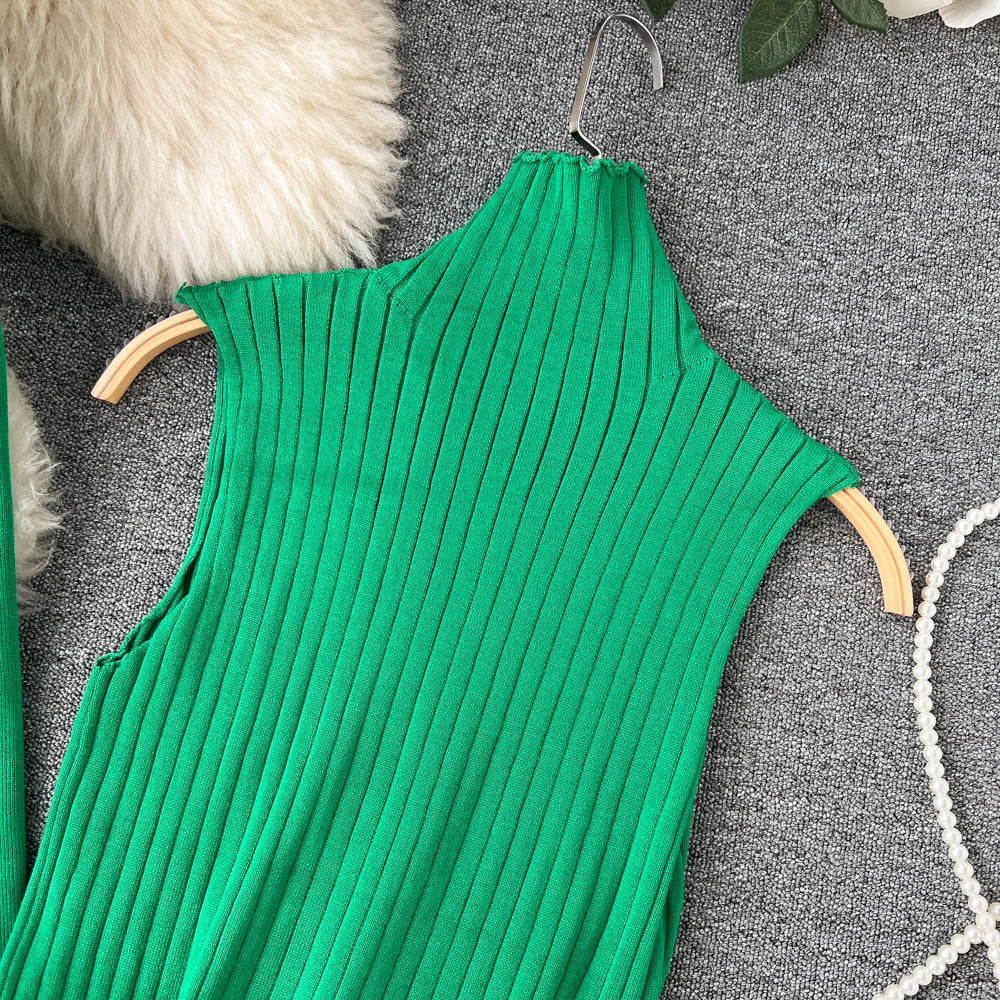 3 Piece Knitted Tracksuit Set for Women Comfy Loungewear with Long Cardigan Coat Turtleneck Vest and Pants