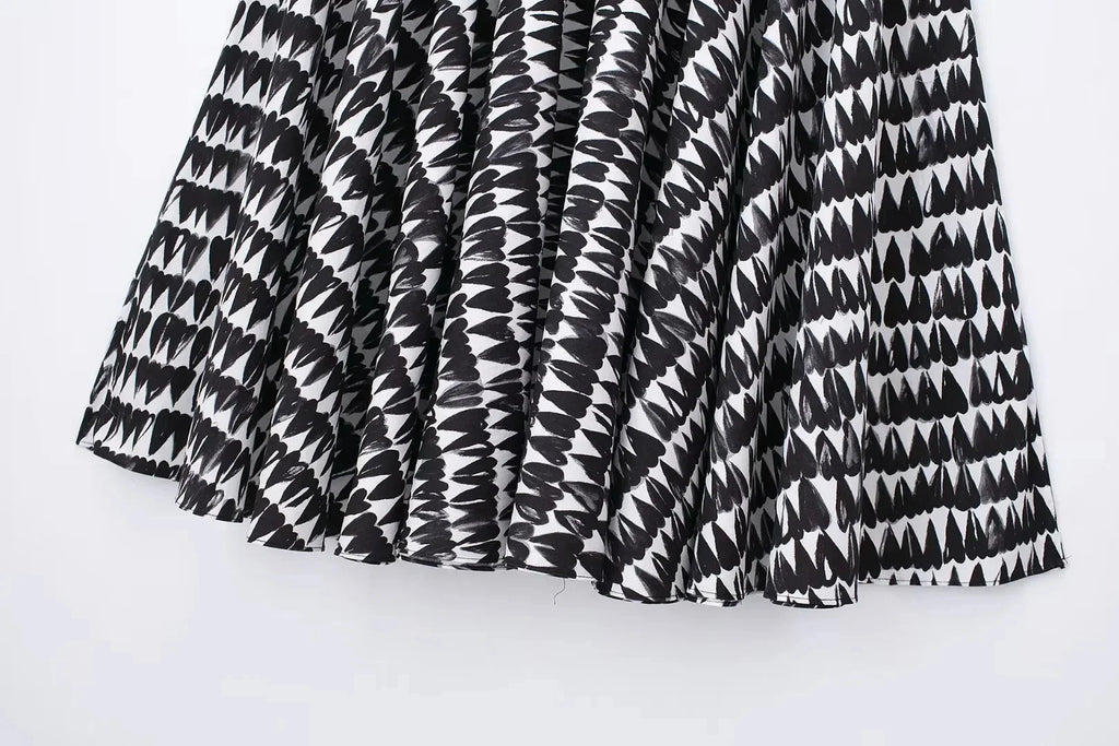 Women's Fashion Print Set Sexy Backless Sleeveless Slim Lace-Up Corset Crop Top with Elegant A-Line Pleated Midi Skirt