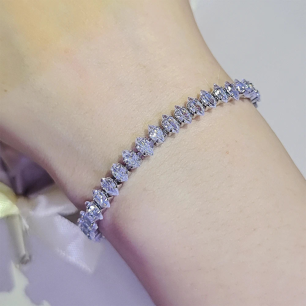 Luxury Silver Color Marquise Oval Square Cut Tennis Bracelet for Women Elegant Party Gift Jewelry