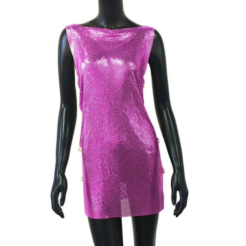 Y2K Metallic Sequins Mini Dress For Women Backless Clubwear