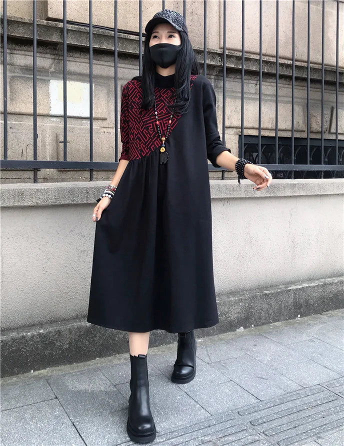 Loose Printed Turtleneck Dress For Women Elegant Casual