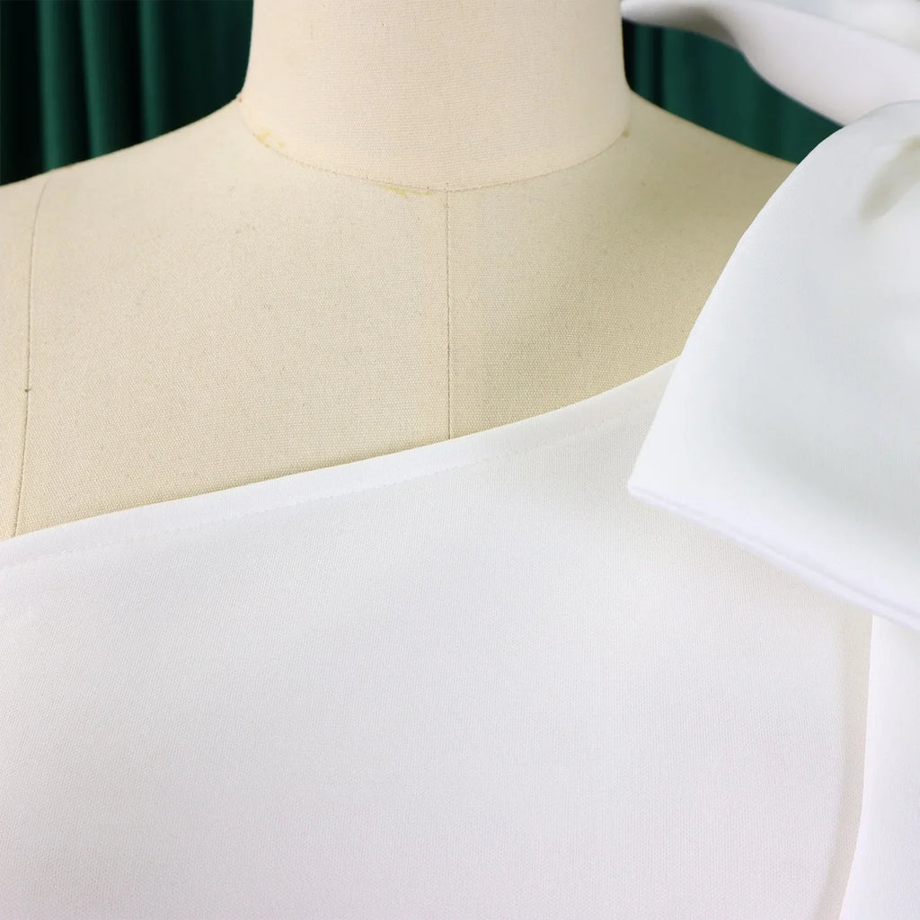 One Shoulder Bow Dress A Line Pleated Mid Calf Party Dress