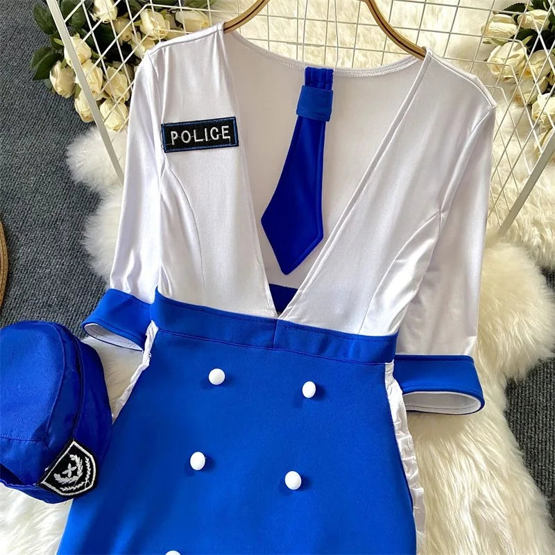 Flight Attendant Costume Nightdress With Metal Buttons