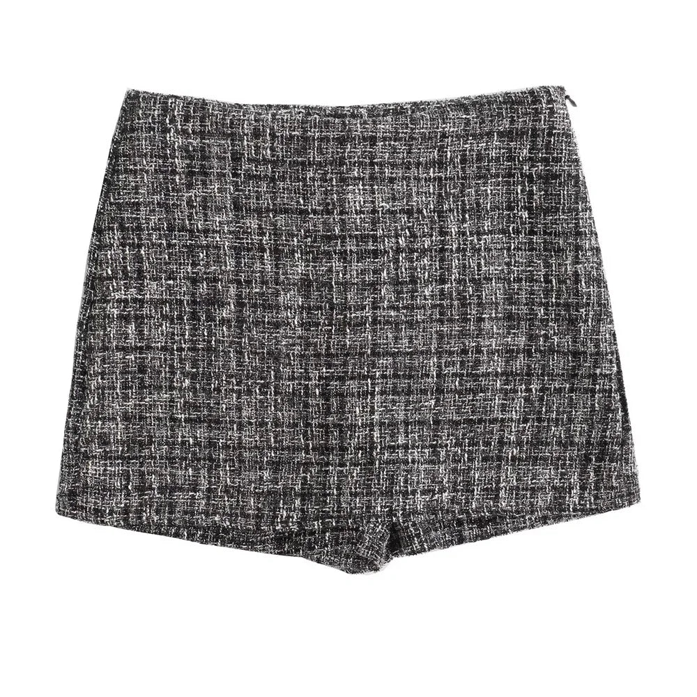 Casual Checkered Two-Piece Women's Suit Set with Short Coat and Half Skirt for Stylish Versatile Wear