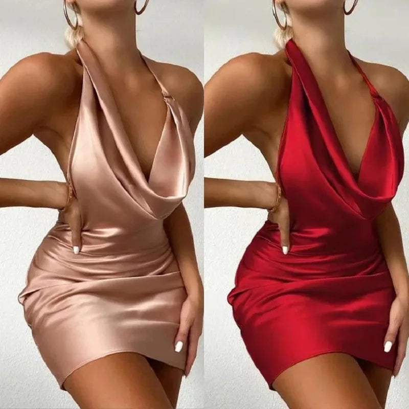 Women's Backless Halter Sleeveless Mini Dress Nightclub