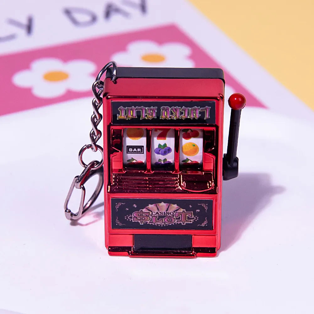 Portable Mini Fruit Slot Keychain Pendant Retro Toy Coin Operated Game for Kids and Adults