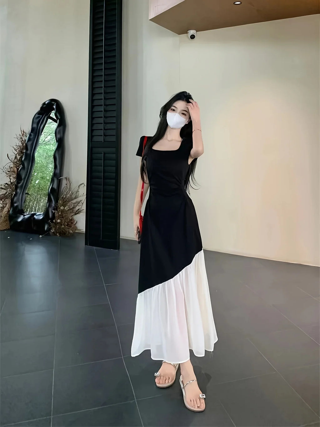 Color Block Short Sleeve Maxi Dress With Contrasting Panels