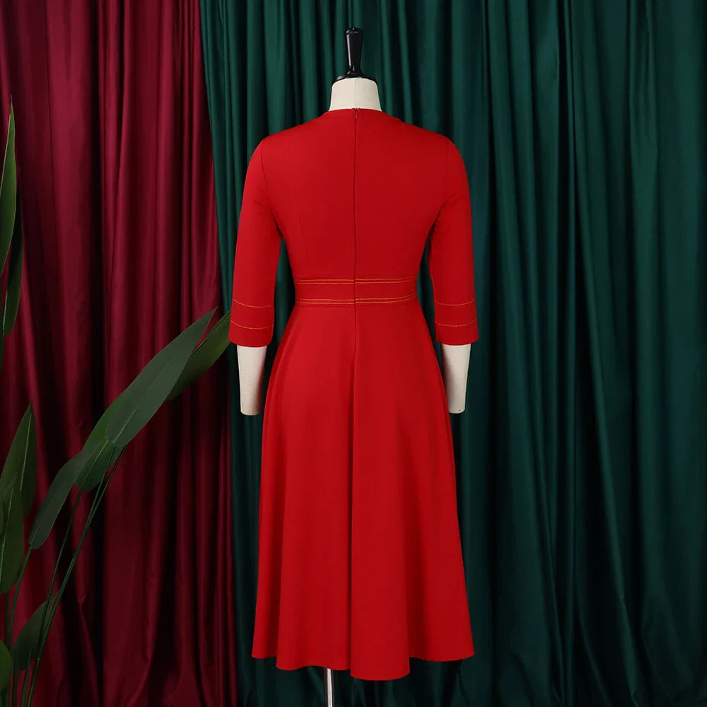 Elegant Party Dress For Women O Neck Pleated A Line Midi