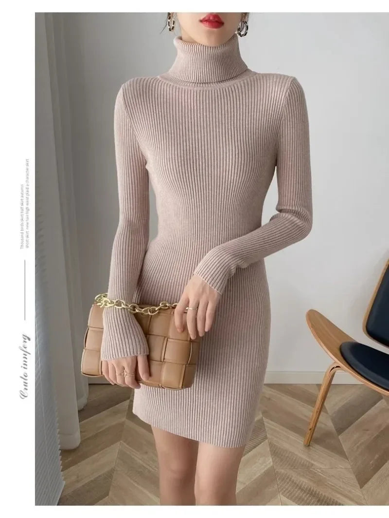 Korean Turtleneck Sweater Dress Bodycon Knit For Office