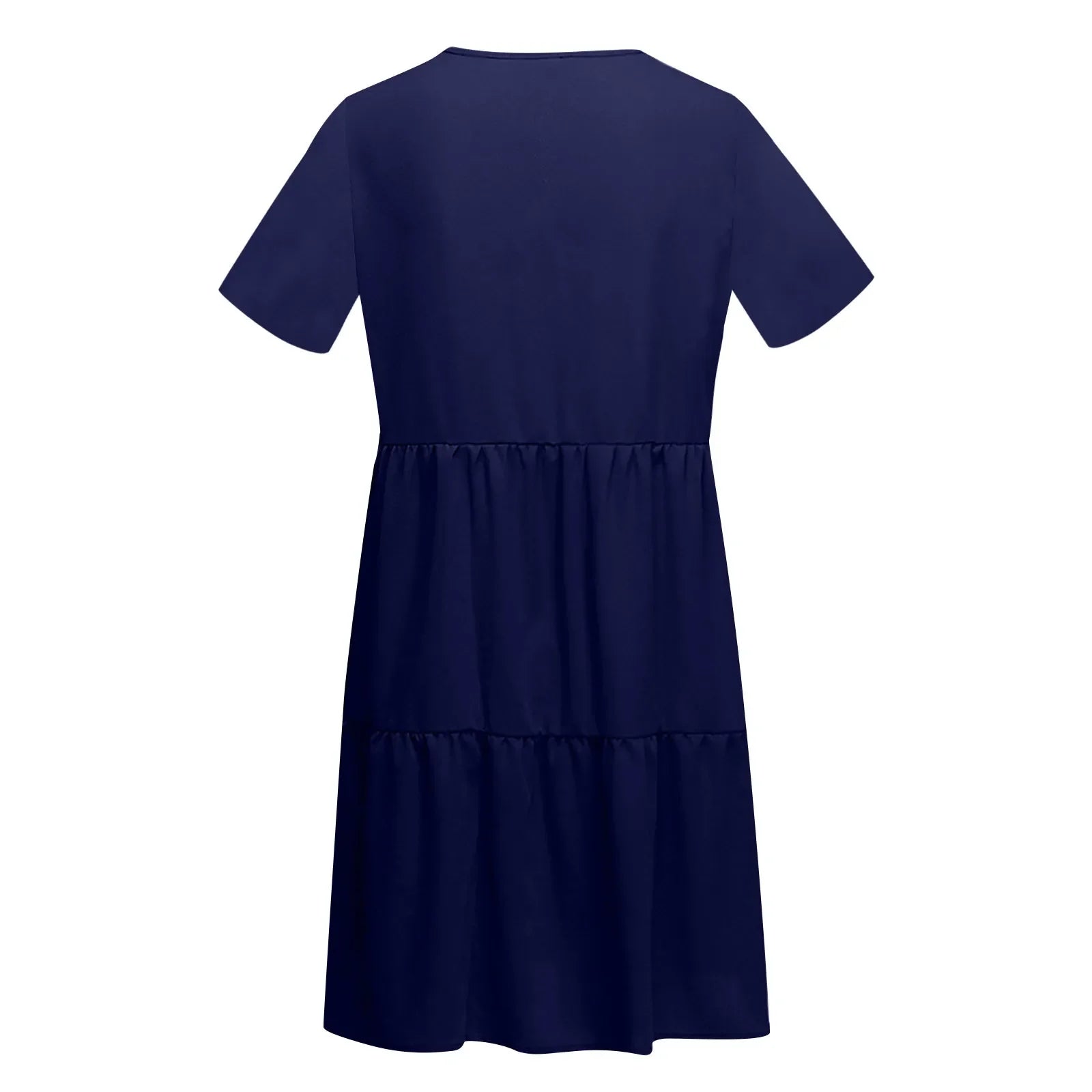 Womens V Neck Short Sleeve Loose Fit Dress Solid Color