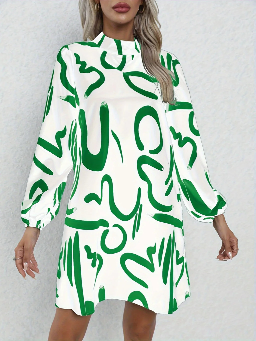 Boho Printed Lantern Sleeve Mini Dress For Casual Vacation