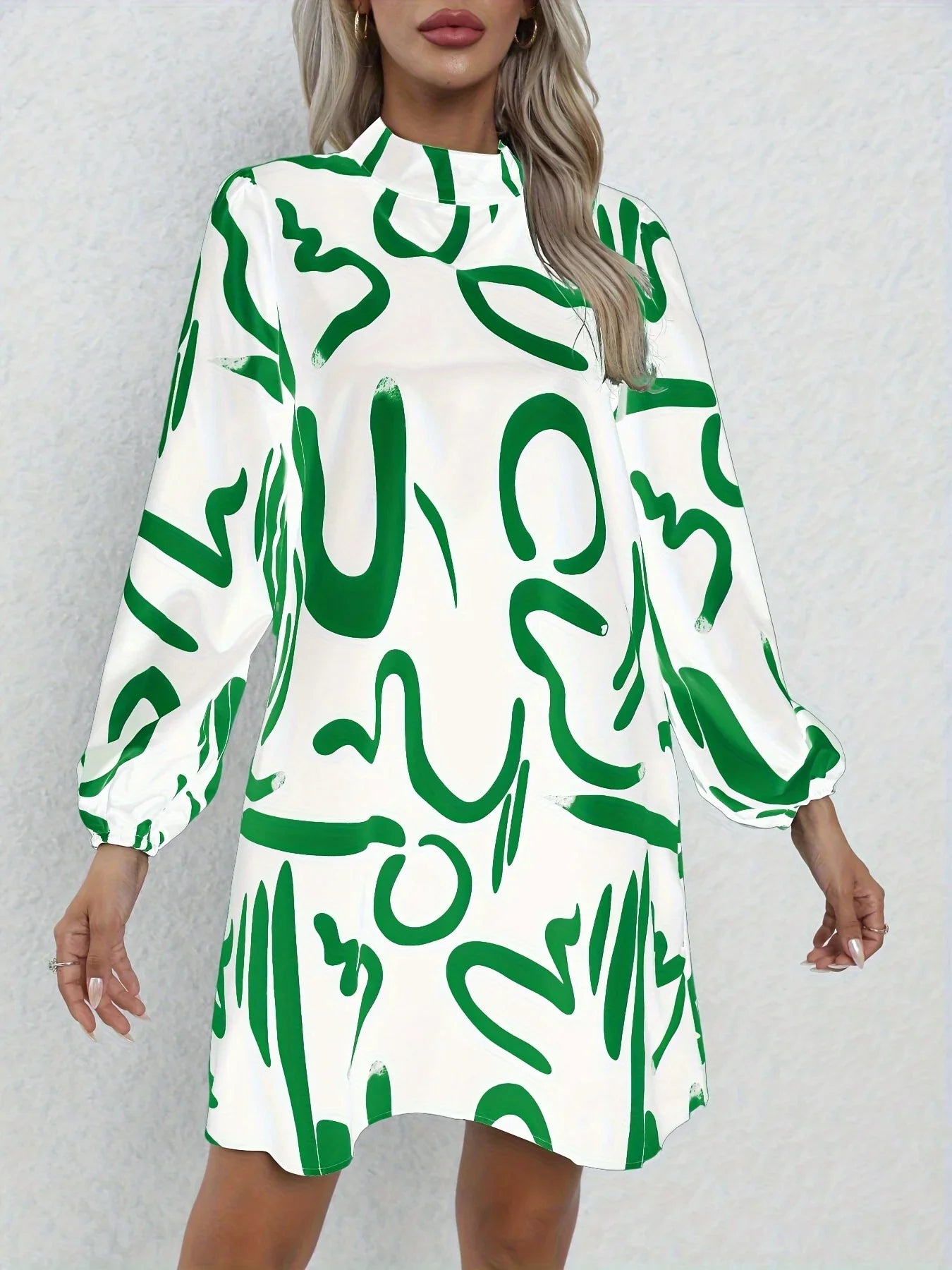 Boho Printed Lantern Sleeve Mini Dress For Casual Vacation