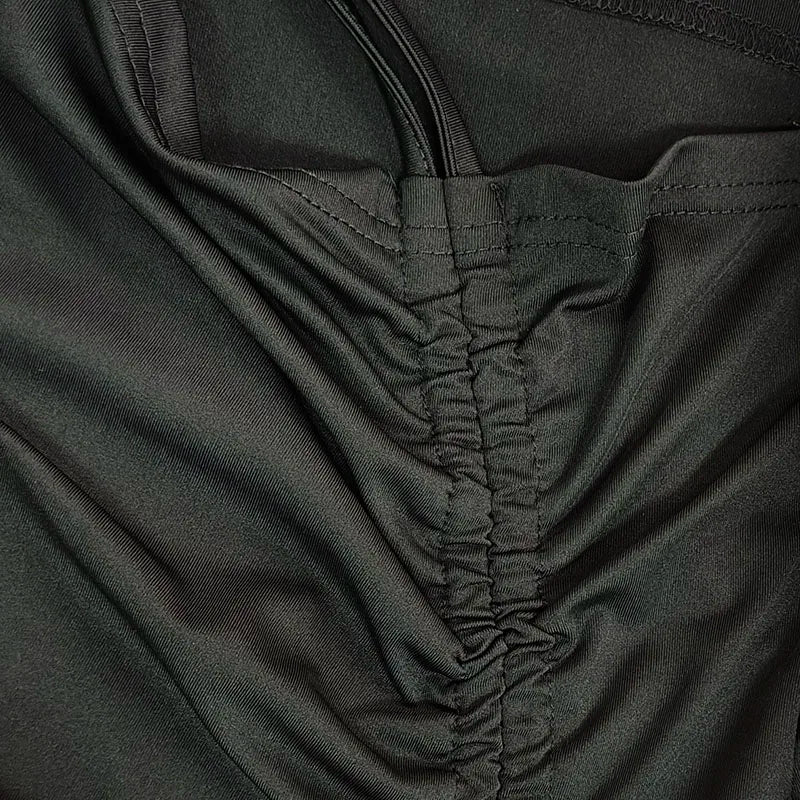 Black Bodycon Mini Dress With Drawstring Ruched Long Sleeve