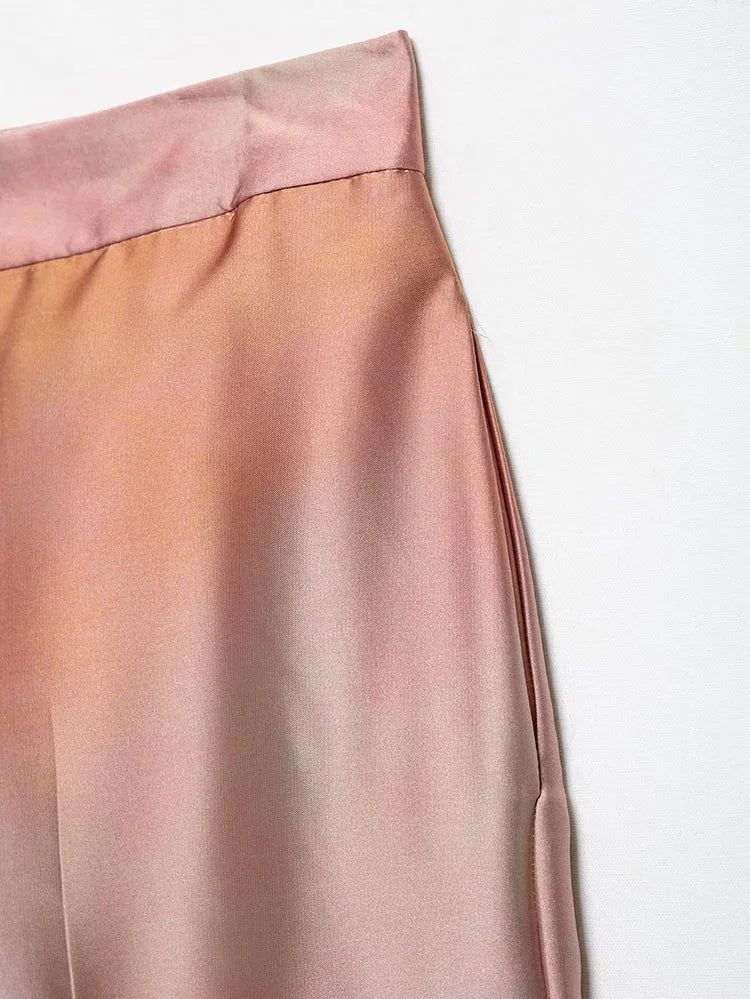 Women Tie Dye Two Piece Set Casual V Neck Waistcoat and Wide Leg Trousers with Shoulder Pads