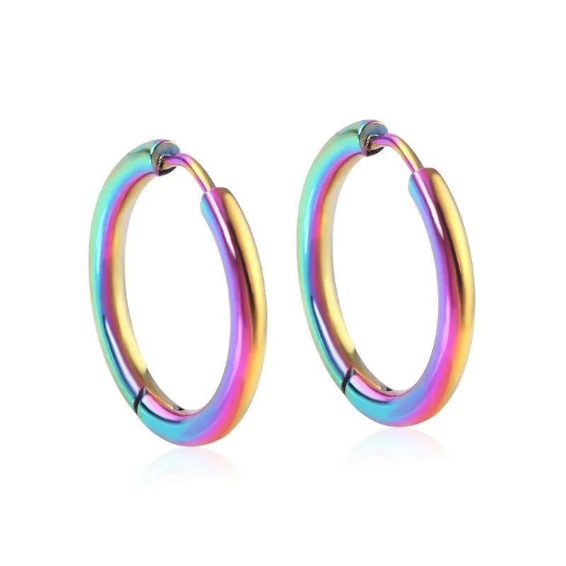 Small Hoop Earrings for Women and Men in Silver Stainless Steel, Hypoallergenic Round Circle Design, 2Pcs Set