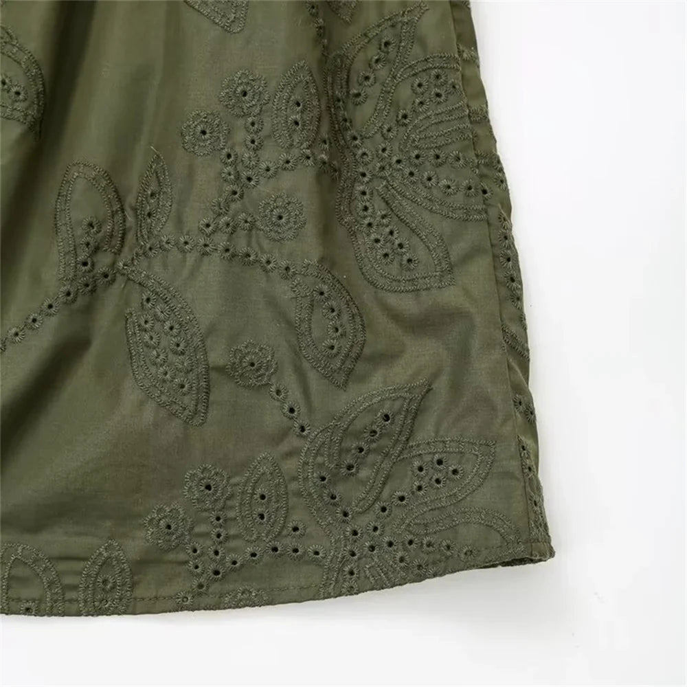 Embroidered Short Dress For Women Elegant Office Casual