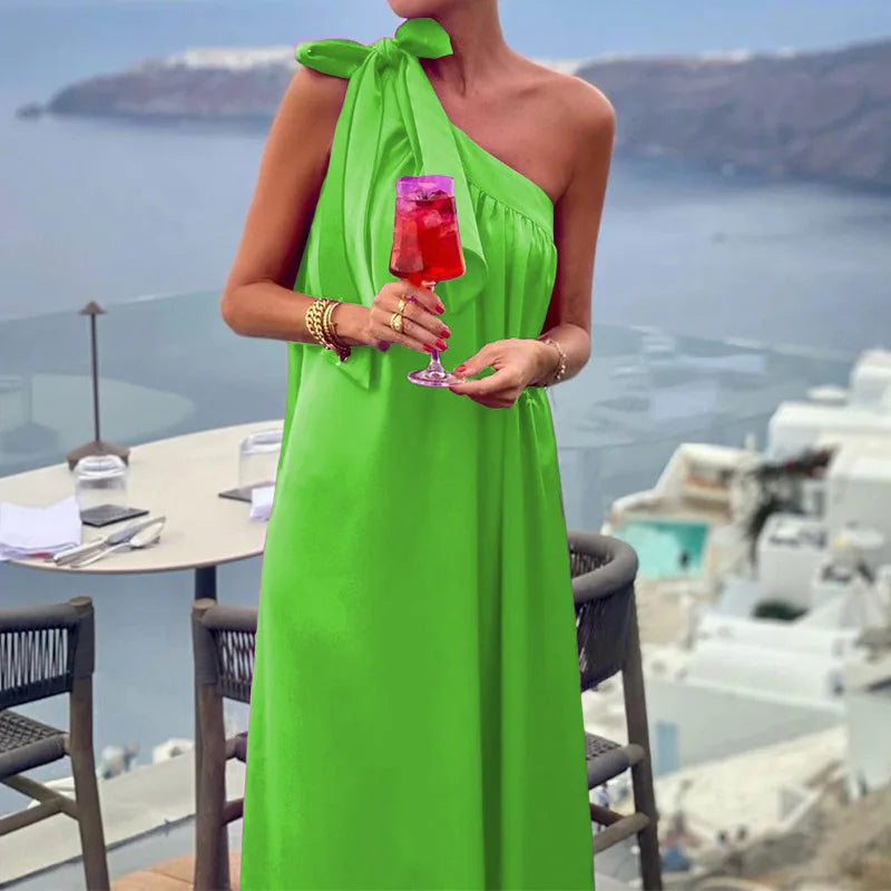 One Shoulder Maxi Dress With Draped Silhouette For Party